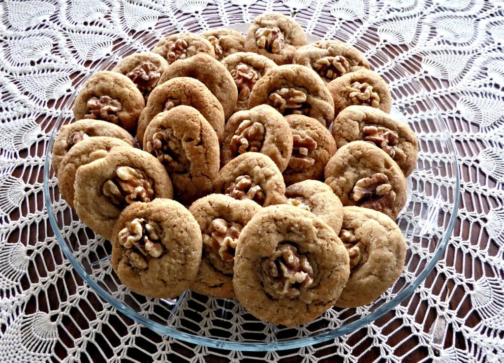 American-style cookies with walnuts in the holes