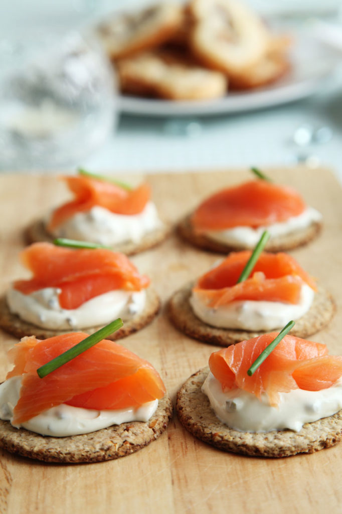 Savory wafers with cream and salmon