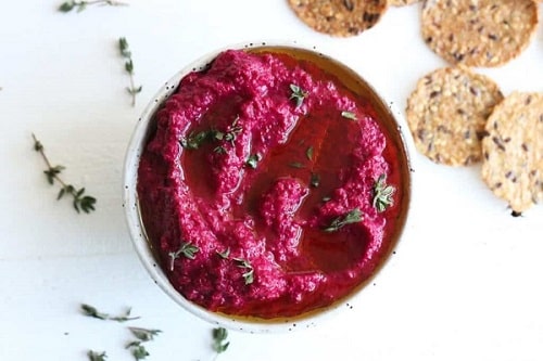 Beet spread with horseradish on sandwiches