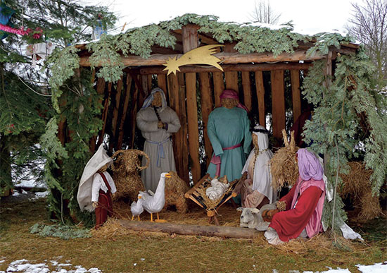 Garden decoration with nativity scene.