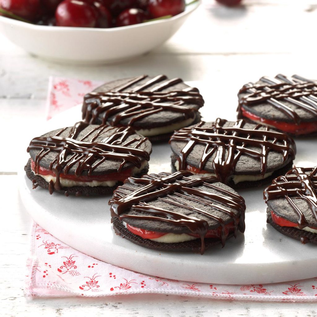 Sweets for Christmas with coffee, in the shape of wheels, glued with marmalade.