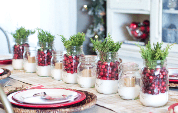 Filled mason jars for decoration.