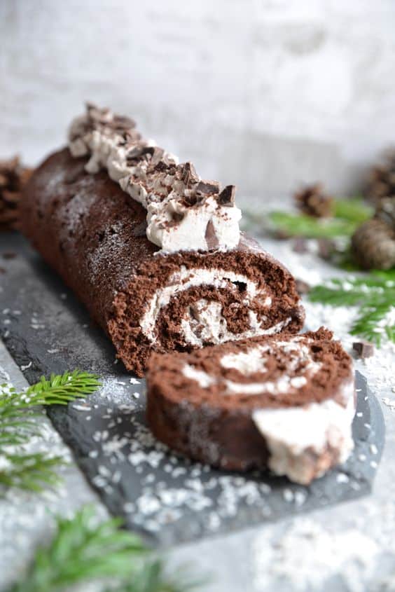 fluffy roll with chocolate and coconut filling.