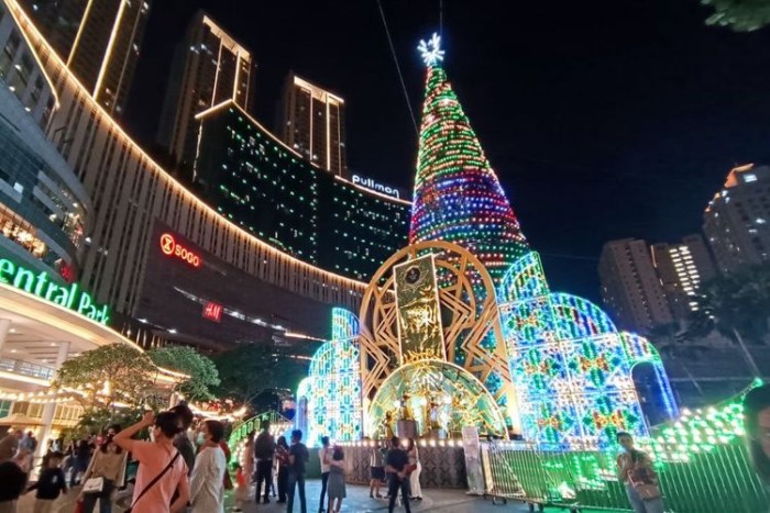 Christmas decorations and lights in Jakarta.