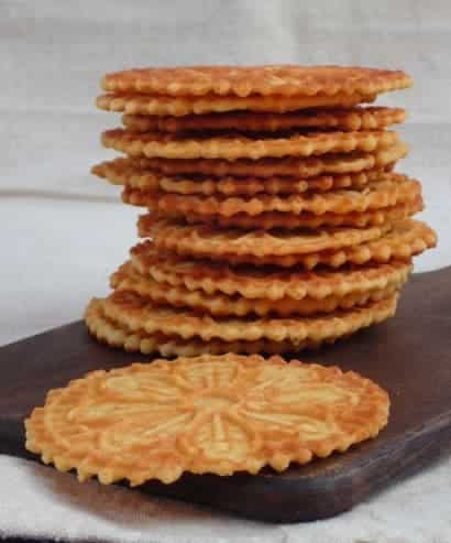 Sweet wafers stacked on top of each other.