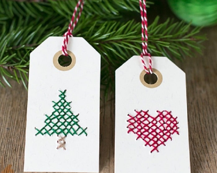 Gift tags created using embroidery.