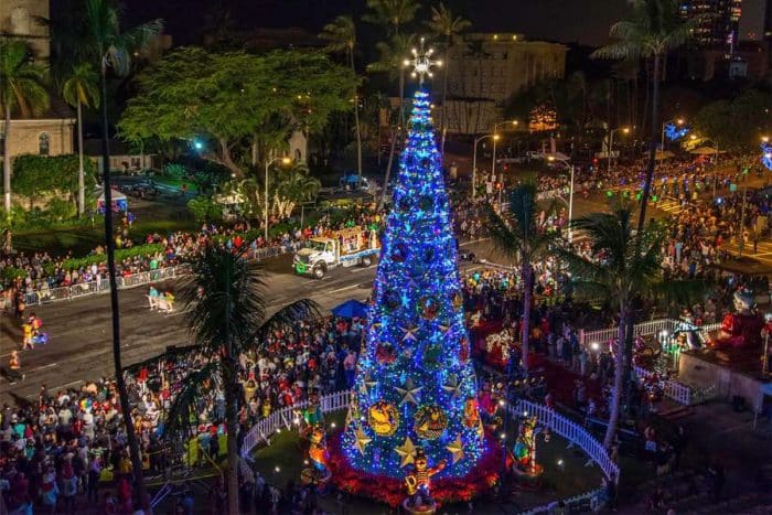 Christmas tree and parade in Honolulu.