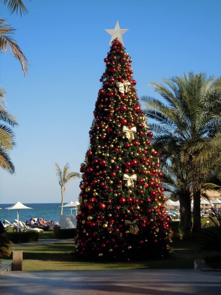 Decorated Christmas tree on the beach in Oman.