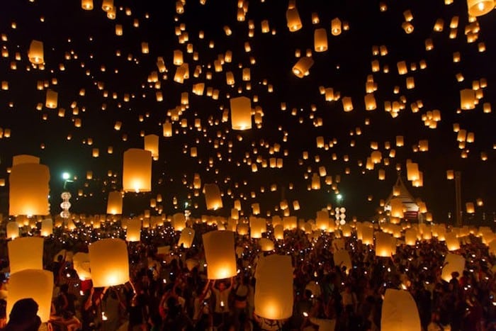 Launching paper lanterns in China.