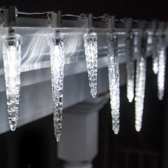 Light icicles in a cold white color.