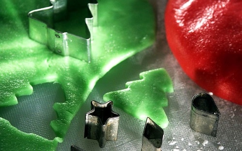 Linnaeus marzipan cookies in the shape of a Christmas tree.