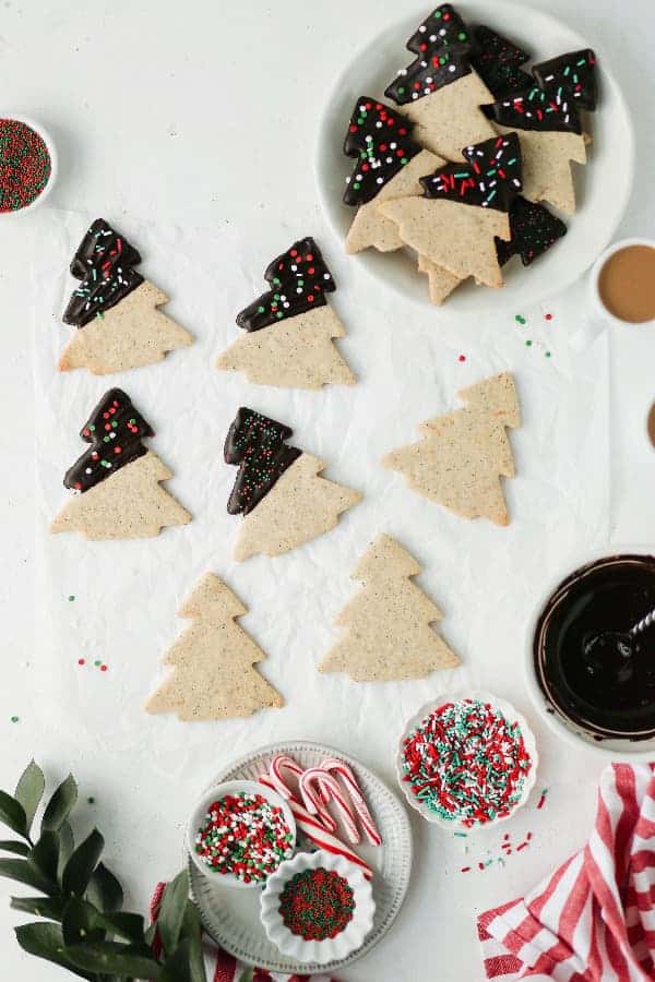 Christmas trees dipped in chocolate coating.