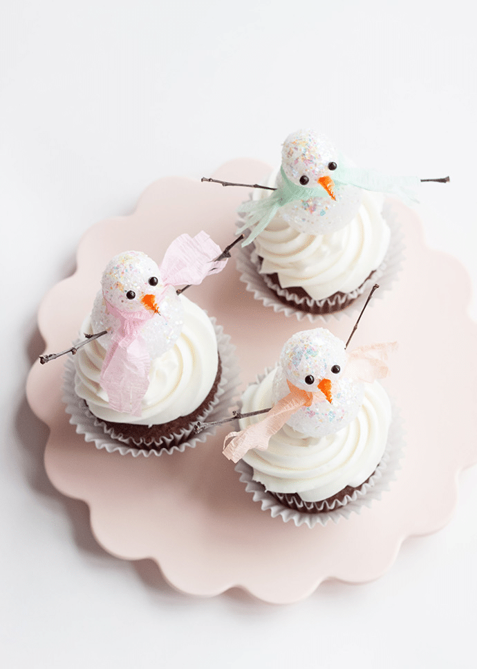 Christmas muffins decorated with snowmen.