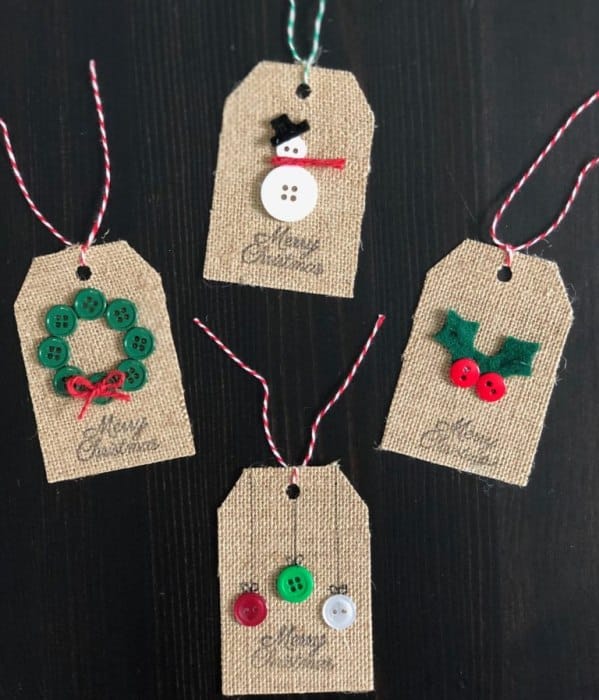 Original gift tags with buttons.