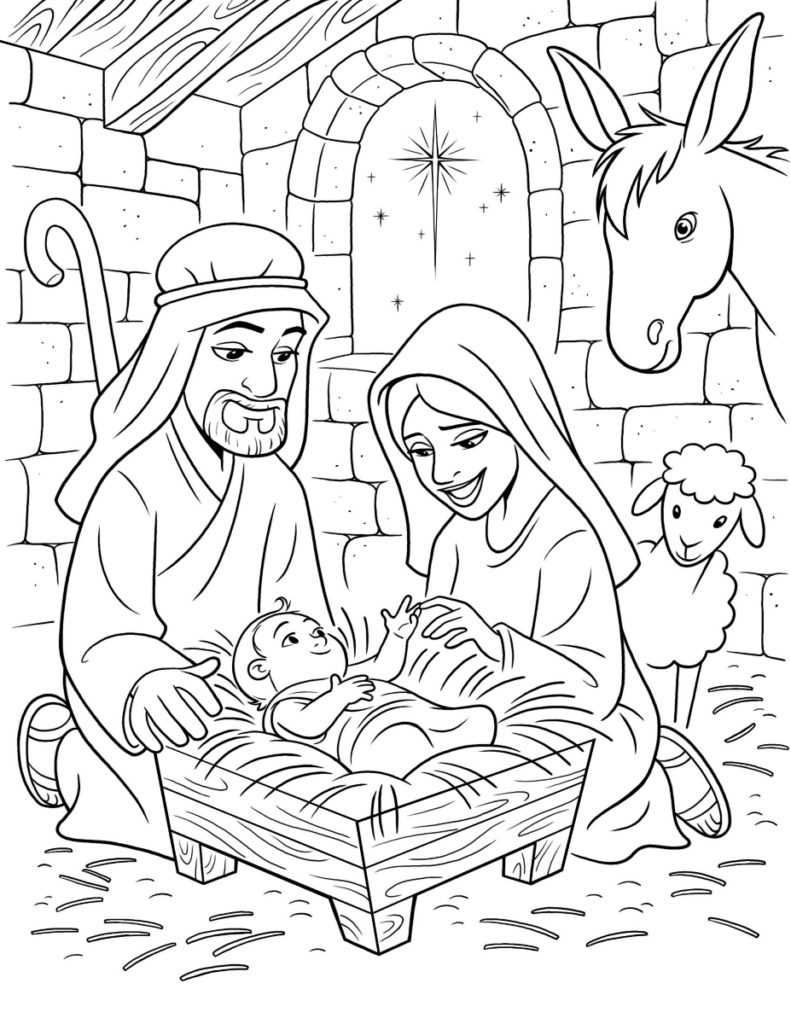 Nativity scene coloring book for children.