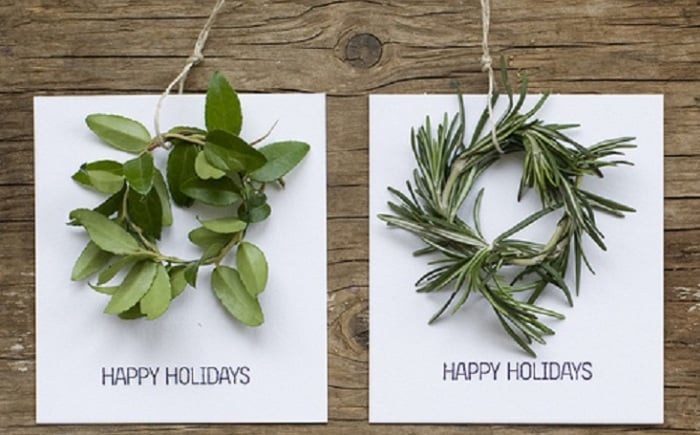 Christmas tags with wreaths of twigs.