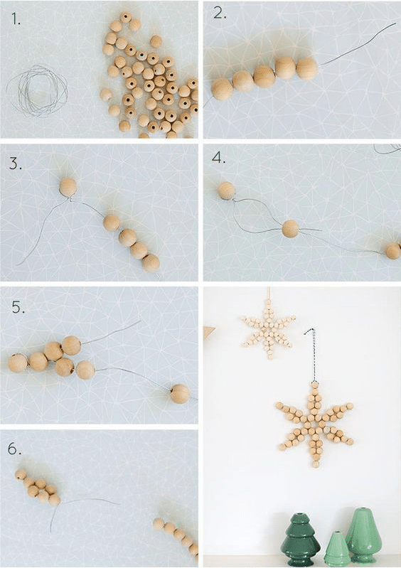 Instructions on how to make modern wooden decorations for Christmas.