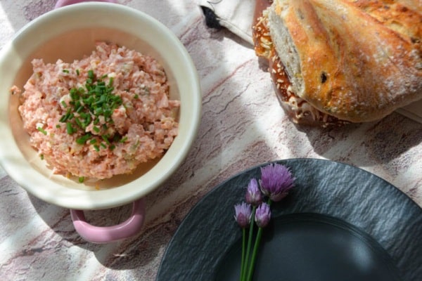 Bowl with spread of elephant food and pastries.