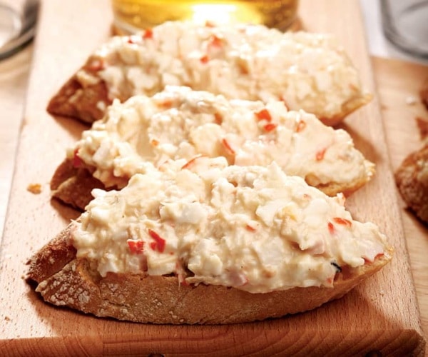 Bread rolls with crab stick spread.