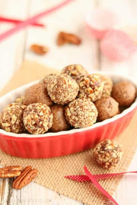 Gingerbread balls in a bowl.