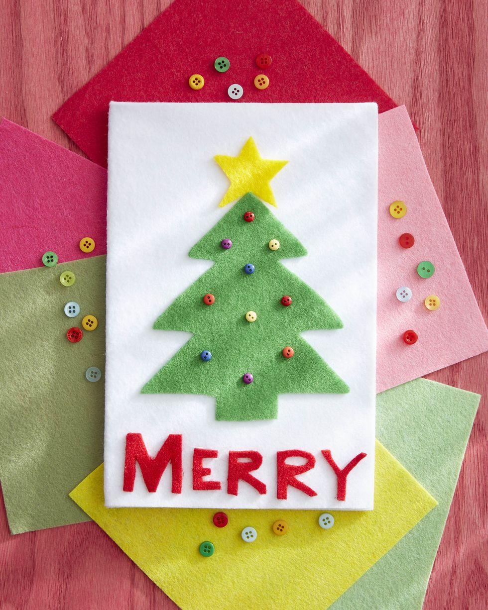 Greeting card with a felt Christmas tree