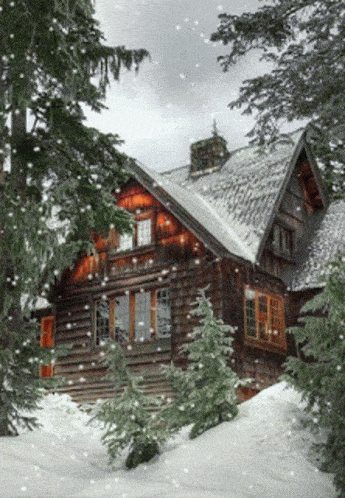 Wooden cottage in a snowy forest, Chulemenice.