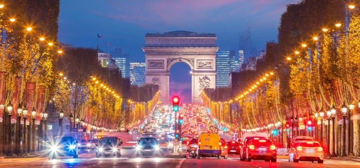 Illuminated main street of Paris.