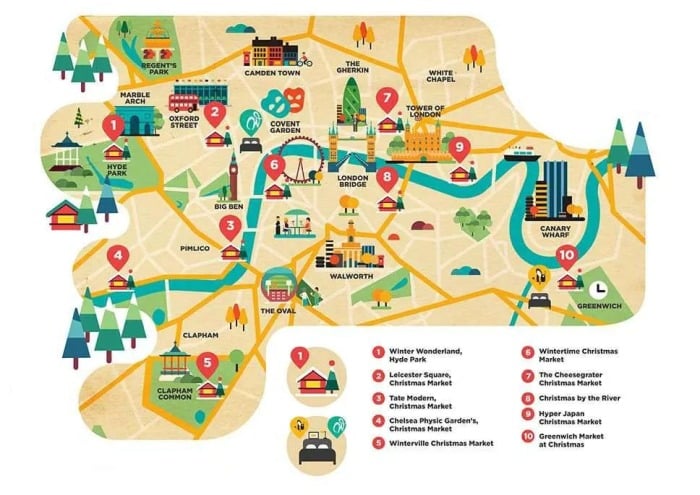 Map of Advent markets in London.