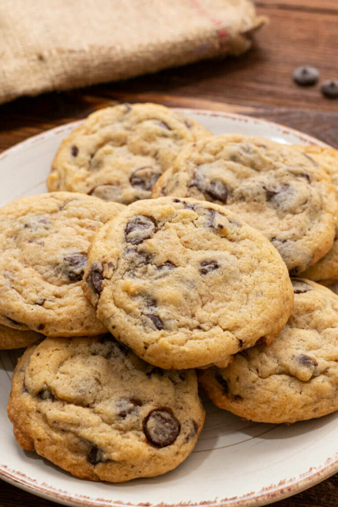 Christmas cookies with chocolate chips on a plate.