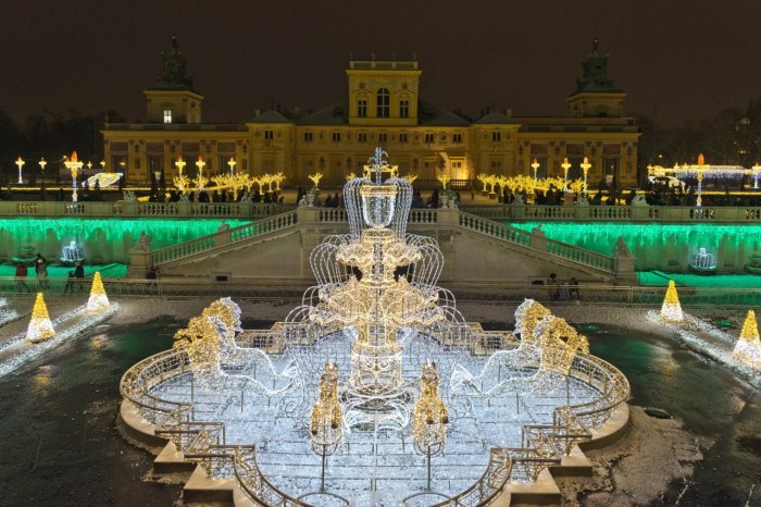 Christmas illuminated palace in Warsaw.