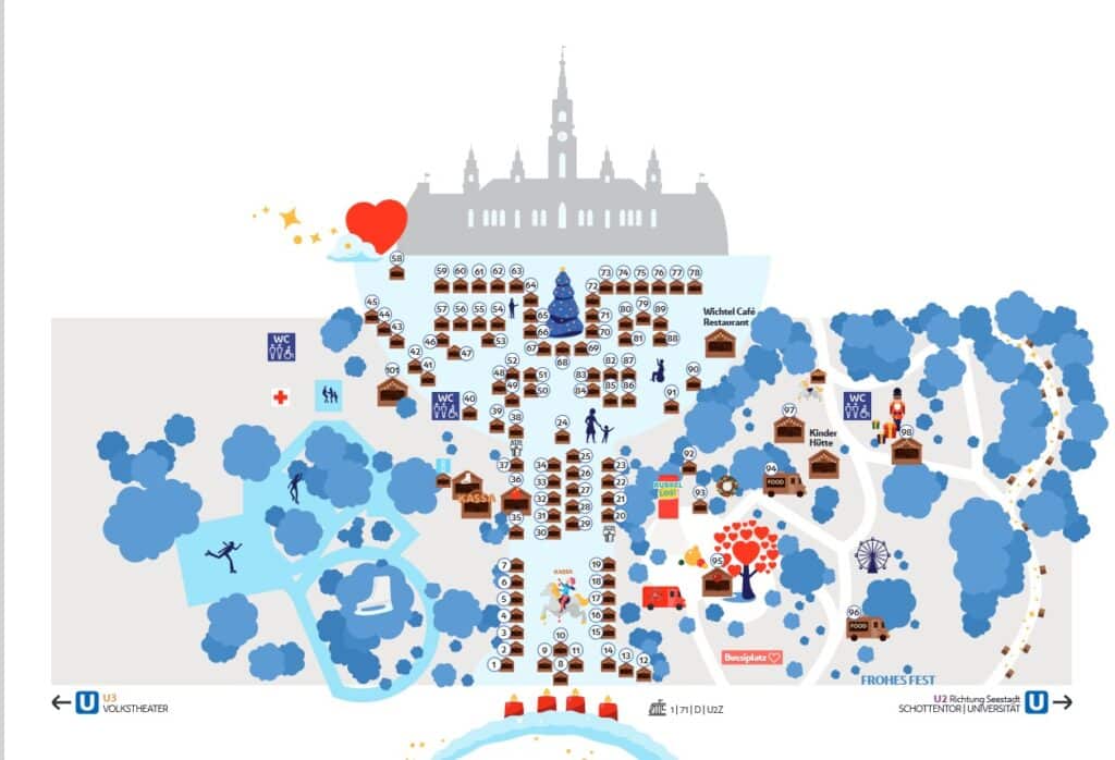 A map of the markets in front of the Vienna City Hall.